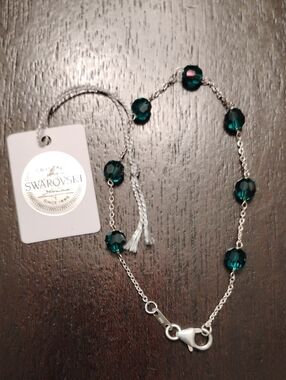 Swarovski Blue Zircon Crystal Bead Bracelet  In 925 Sterling Silver